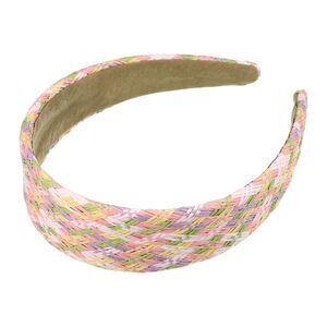 Elegant Flat Raffia Straw Headband Pink